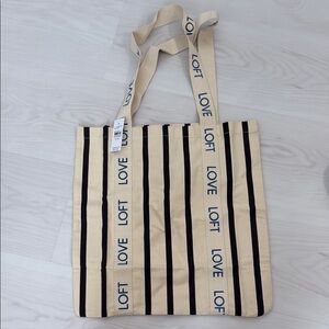 LOFT Cream and Black Striped Tote Bag
